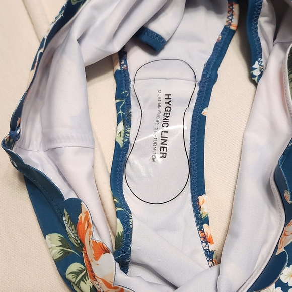 Cupshe Floral Halter Bikini Swimsuit Teal High Waist Medium - Picture 6 of 9